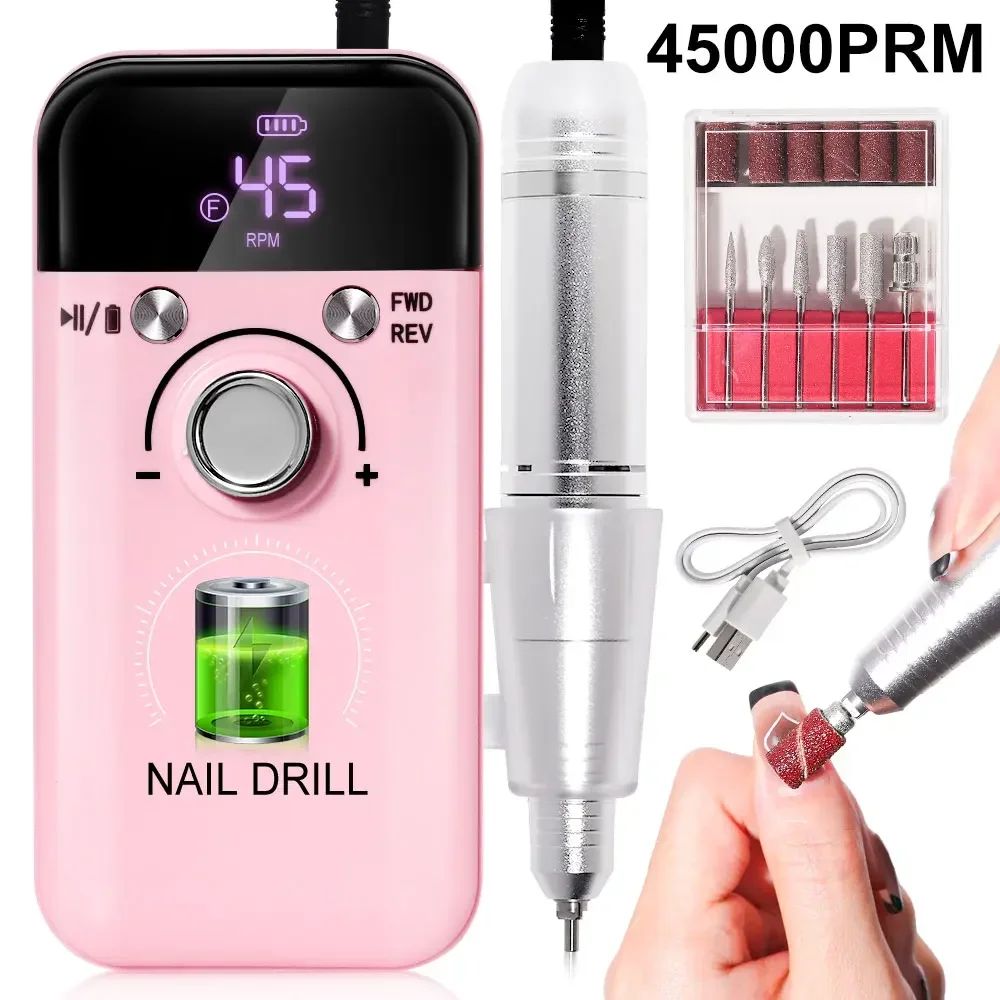 

Professional Nail Drill Machine Set 45000RPM Rechargeable Portable Electric Nail File for Manicure Acrylic Gel Nails Salon Tools