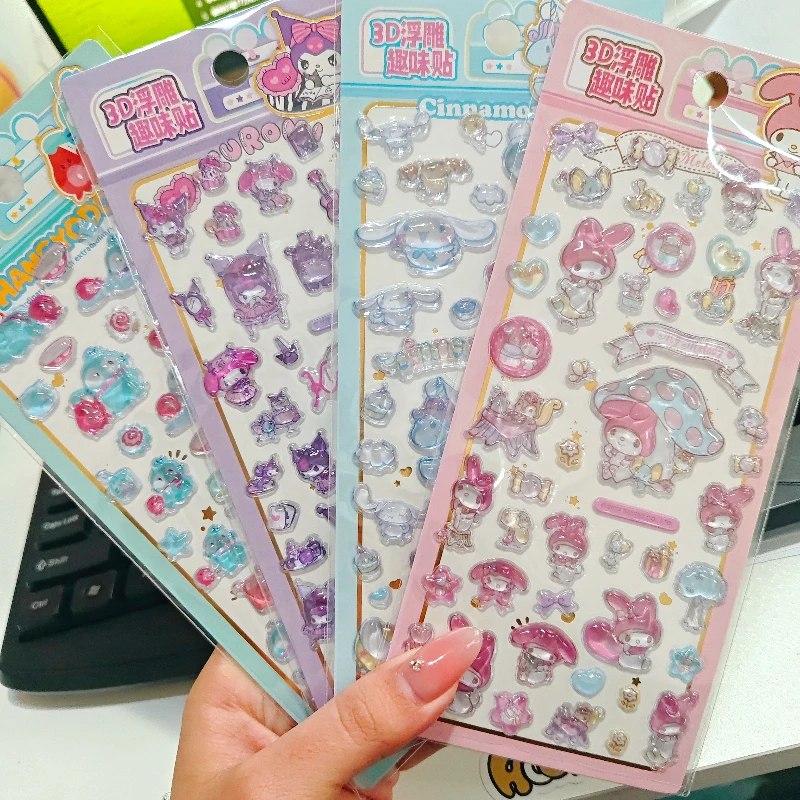 

Милые 3D хрустальные наклейки Sanrio, эстетические мультяшные украшения, наклейки Pochacco Cinnamoroll My Melody Kuromi, рельефная наклейка