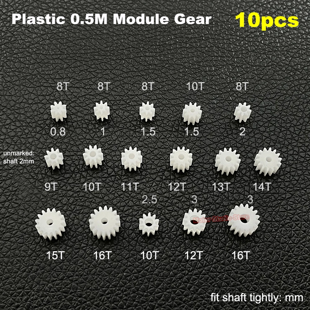 10pcs/lot 0.5M Plastic Gear 8/9/10/11/12/13/14/15/16 Teeth Toy RC Model Car hole Fit 0.8mm/1mm/1.5mm/2mm/3mm Shaft Pinion Gear