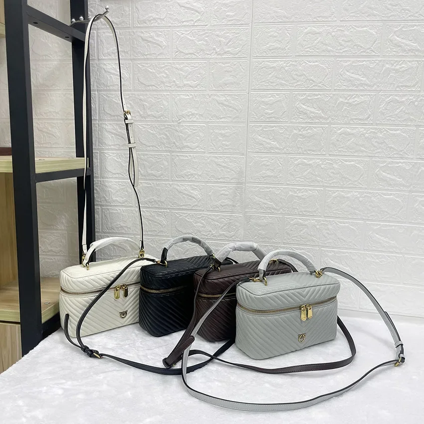 New Makeup Swallow Bag Lambskin Herringbone Stitch Top Handle Shoulder Crossbody Real Leather Women's Bento Purse Chic Hot