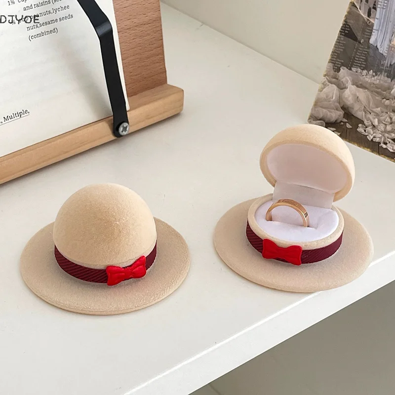 

Romantic Wedding Rings Box Cute Creative Hat Shape Ring Box Jewelry Boxes Engagement Ring Case Rings Packaging Display Boxes