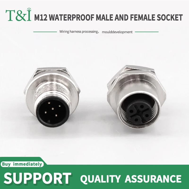 5/10/100 PCS M12 male and female socket 3 4 5 6 8 17 pins weld IP67/68 Install front/rear panel waterproof circular connectors