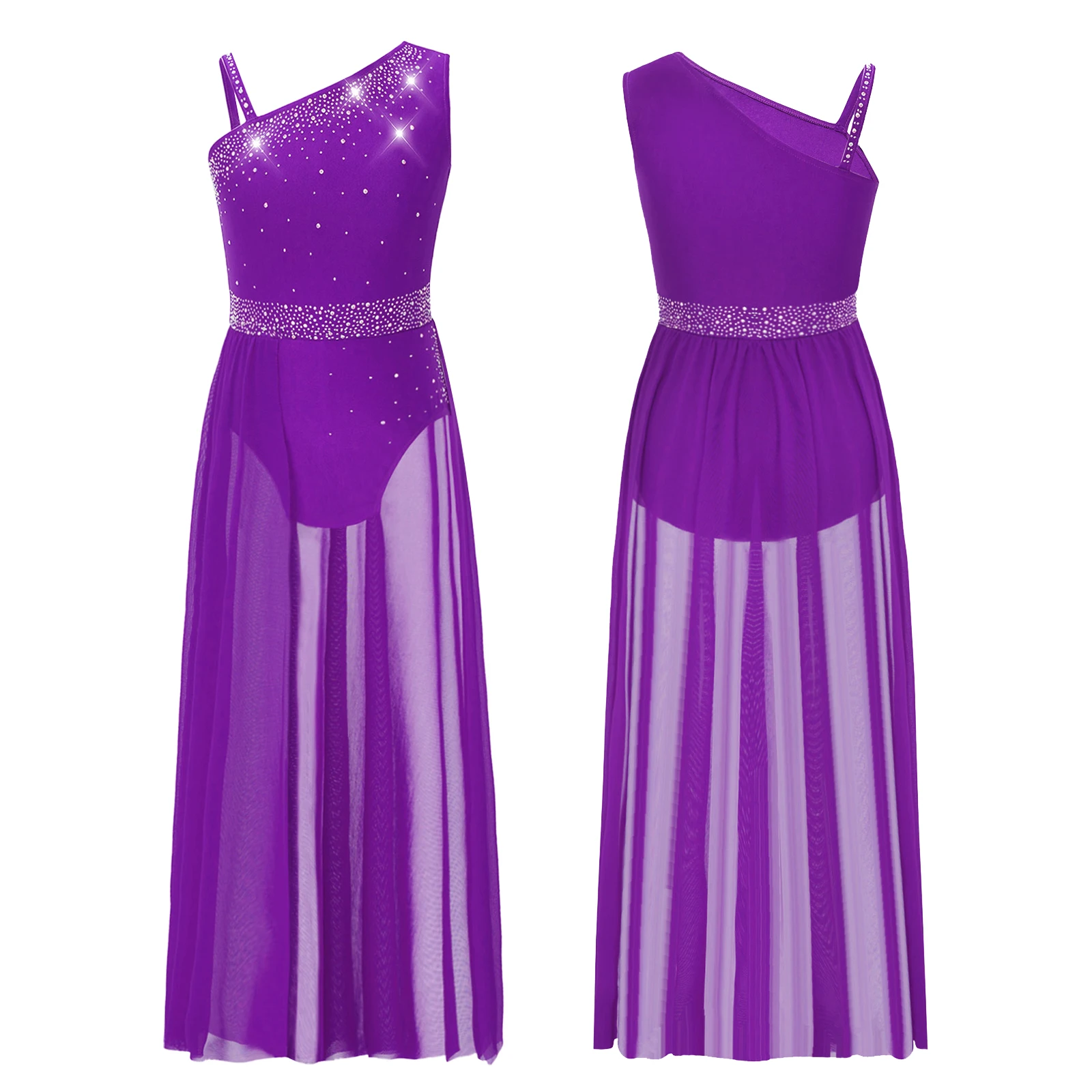 Strój do tańca lirycznego dla dziewczynki, bez rękawów, z dżetami, baletowy, gimnastyczny, trykot do łyżwiarstwa figurowego, strój konkursowy.