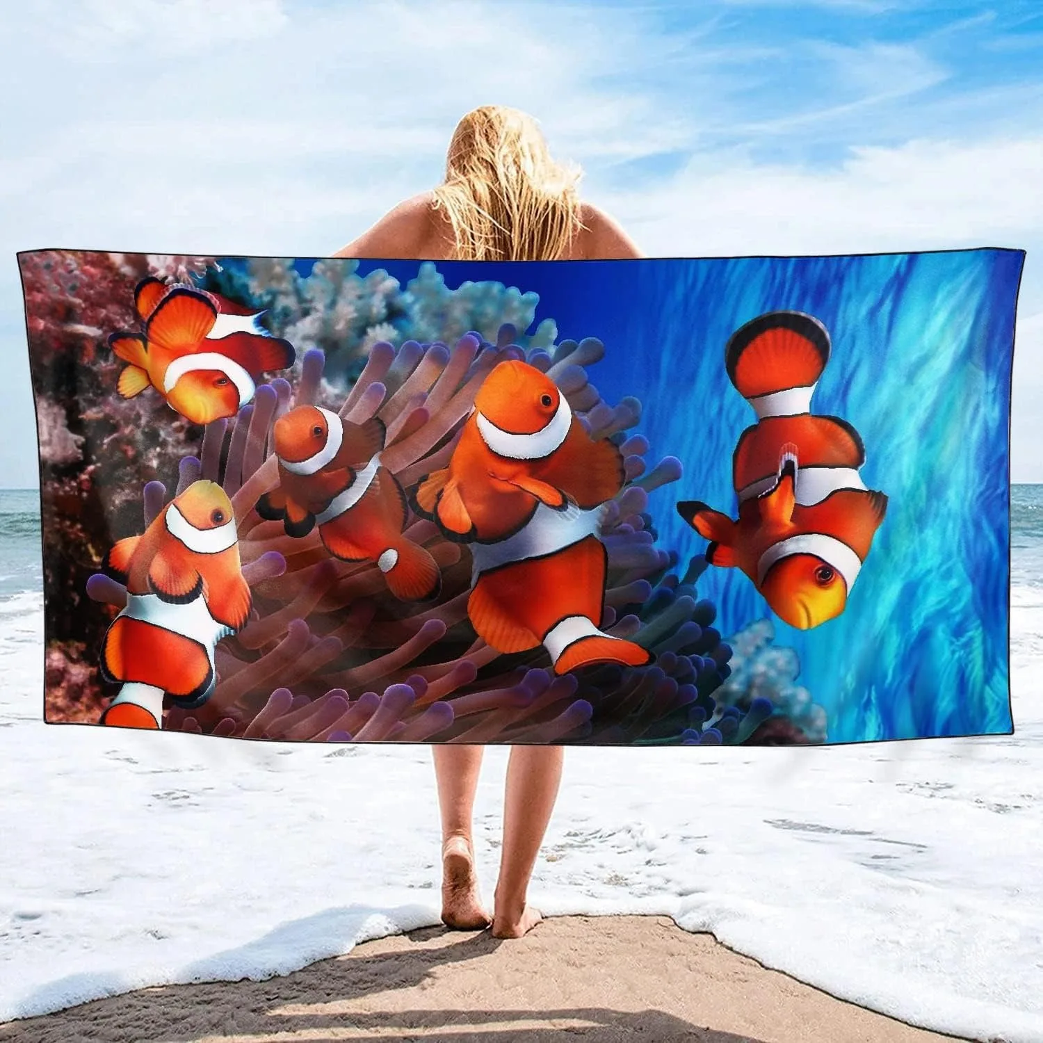 

Clownfish pattern Beach Towel for Family stuffs friend Gift Quick-Dry Sand free For Bath Yoga Beach Camping Swimming GYM Travel