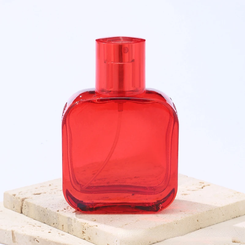 50ML Colorful Square Glass Perfume Bottle Small Sample Portable Perfume Refillable Scent Sprayer Cosmetic Spray Bottle