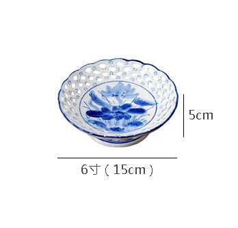 Blue and White Porcelain Fruit Plate Hollow High-leg Ceramic Dish Bowl Snack Tray Chinese Style Ornaments