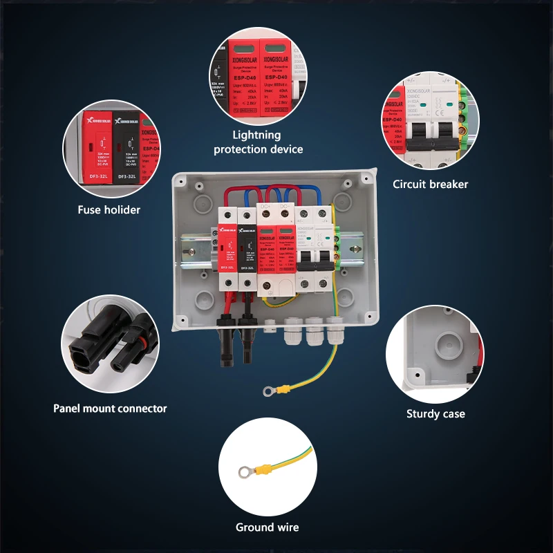 Solar photovoltaic PV Combiner Box With Lightning Protection 1-input -1out DC 600V Fuse IP65 MCB SPD Waterproof 1 string Box