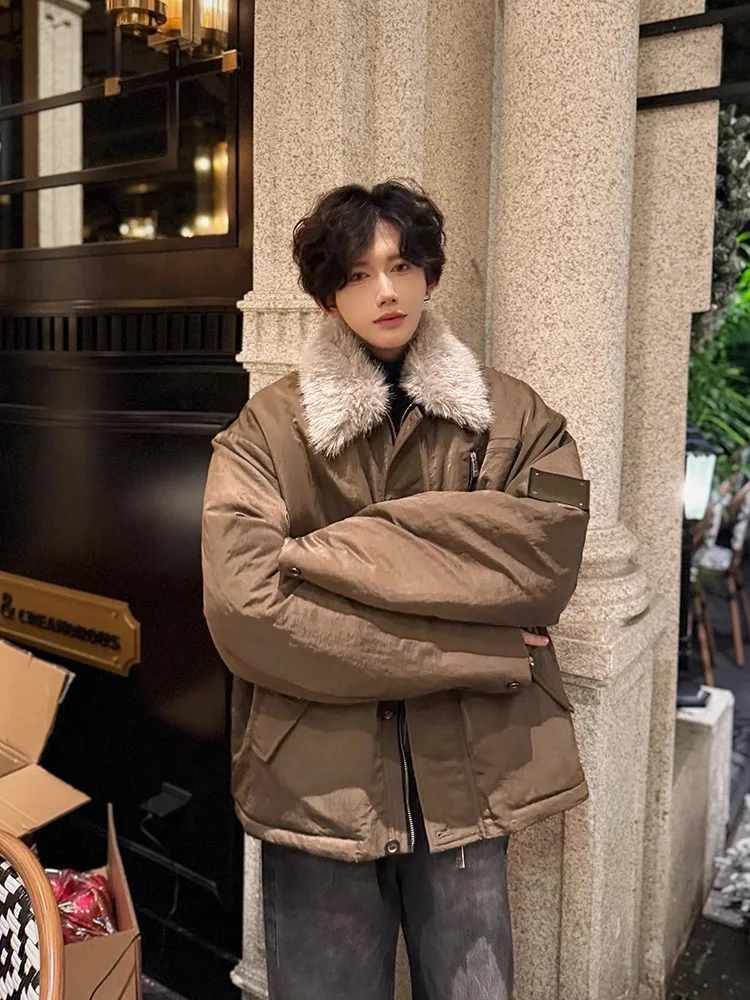 

Мужская хлопковая куртка с отстегивающимся меховым воротником, теплая зимняя куртка в американском ретро-стиле, рабочая одежда, на молнии, с длинными рукавами