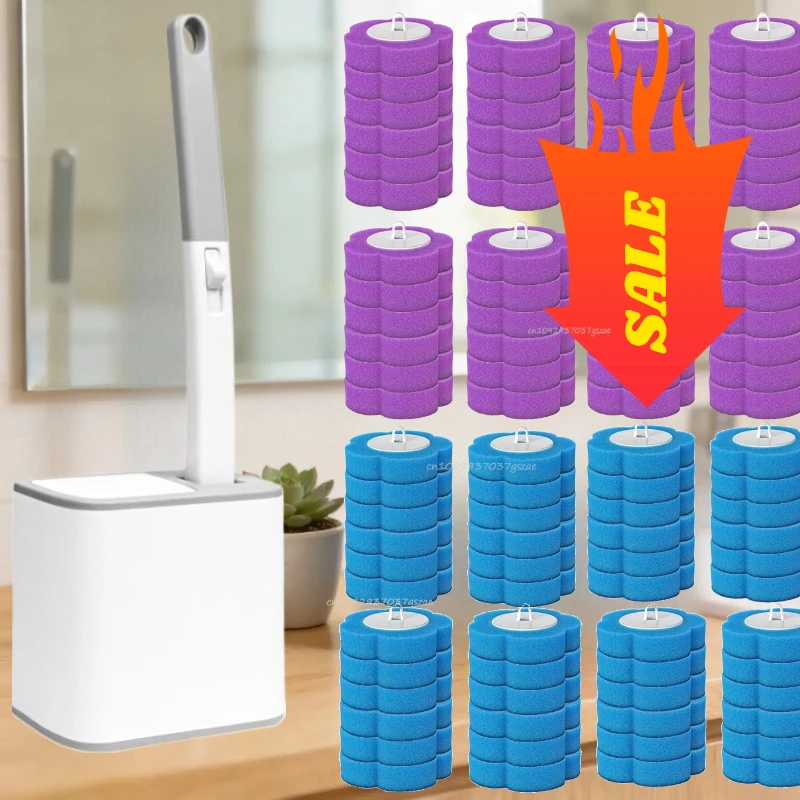 Disposable Toilet Brush Cleaner WC Replacement Sponge Pad Toilet Cleaning Brush Refills Bathroom Cleaning Accessories