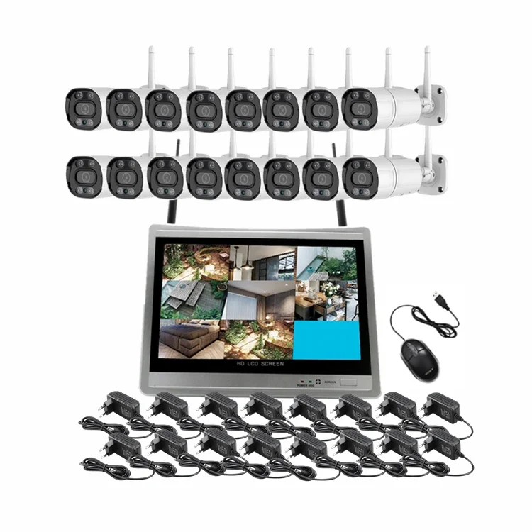 

Jianvision High-End 16-Channel 5MP 12-Inch LCD NVR System Wifi Wireless Network Camera with 2-Way Audio Eseecloud App