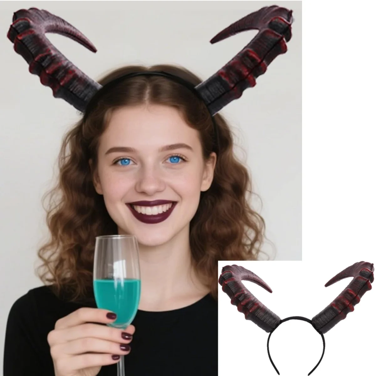 

Halloween Black Red Demon Horn Headwear Prop Women Gothic Devils Animal Ox Horns Headwear Carnival Ghost Party Cosplay Props