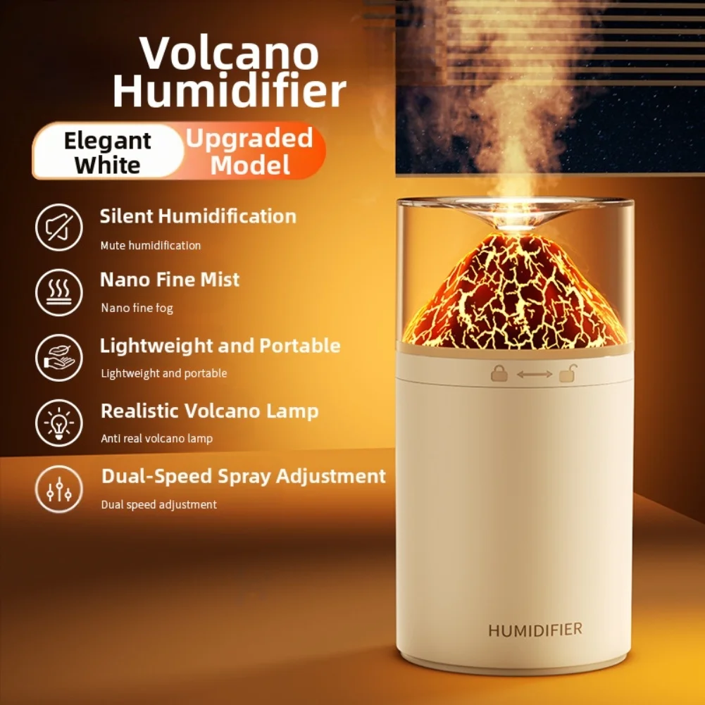 300ml Volcanic Humidifier with Aromatherapy and Mood Enhancing Ambient Light Compact and Quiet for Use in Bedroom or Office
