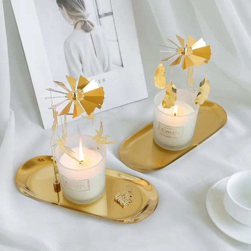 Tray Rotating Candle Holder Aroma Candle Romantic Revolving Lamp Windmill Spinning Tea Light Candlesticks Christmas Day Gift