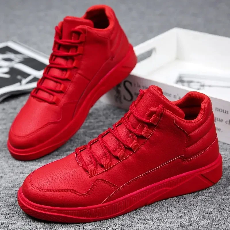 

New Fashion Red Men's Sneakers Casual Leather High top Men Shoes Street Hip hop Sneakers Male Skateboard Shoes zapatillas hombre