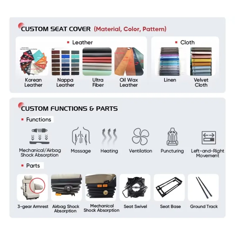 Multifunctional 1.86 Meter PU Leather Foldable RV Van Seat Bed Adventure Camper Car Seat for Modified Van Camper