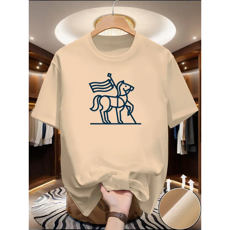 Men's running T-shirt, animated pony print, breathable quick drying short sleeved sports T-shirt, suitable for fitness