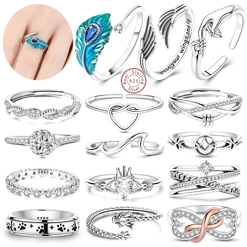 Ringe aus 925er-Sterlingsilber, modisch, klassisch, Liebe, Engelsflügel, Feder, keltischer Knoten, Ring für Frau, Paar, Hochzeit, Luxus-Schmuck, Geschenk