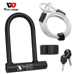 WEST BIKING Bicycle U Lock MTB Road Bike Padlock 2 Keys Anti-theft Safety Motorcycle Scooter Cycling Lock Bicycle Accessories