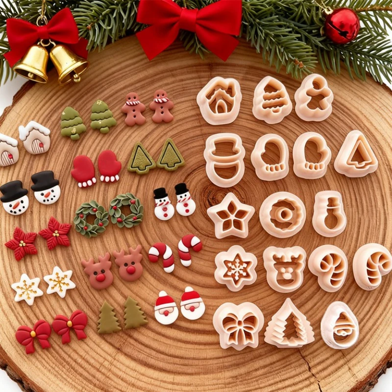 15mm Mini Christmas Stud Polymer Clay Cutters Winter Santa Claus Garland Christmas Tree Earring Jewelry Pottery Clay Making Tool