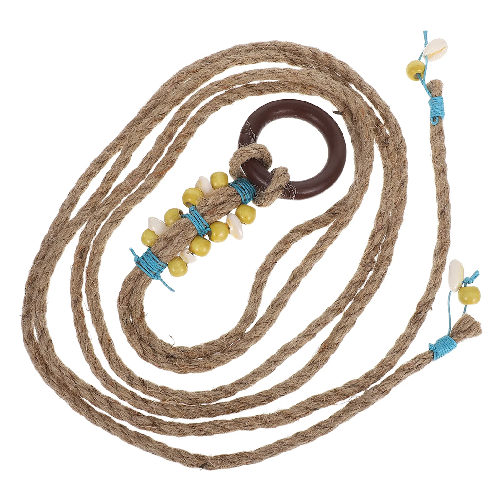 

Wooden Ring Waist Belt Adjustable Rustic Style Ethnic Tie Belt for Women Dress Casual Outfits Fashionable Waist Rope