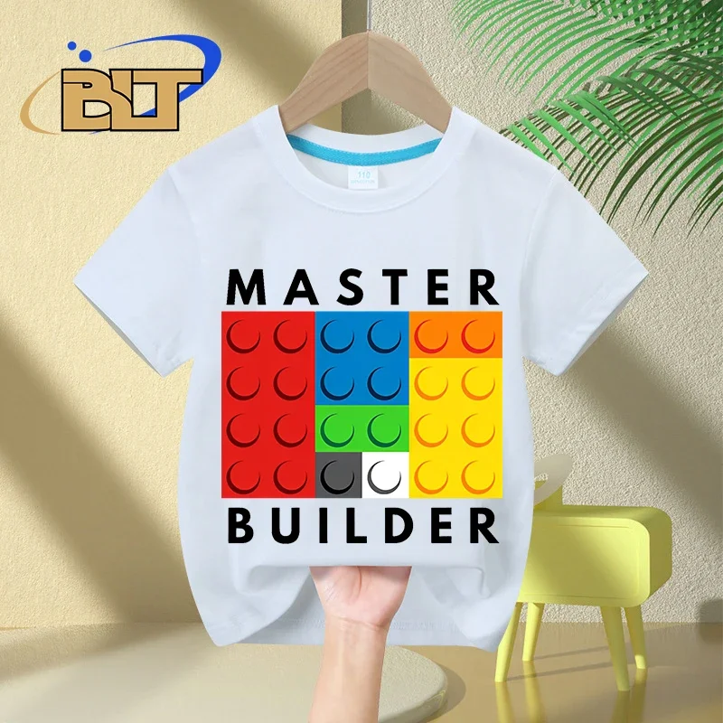 Master Builder kids T-Shirt children\'s summer pure cotton short-sleeved casual tops boys and girls gifts