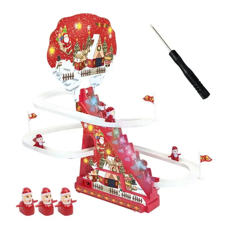 Electric Track Slide Roller Coaster Playset,Santa Christmas Roller Coaster Track With LED Lights And Music,Christmas Slide Toy