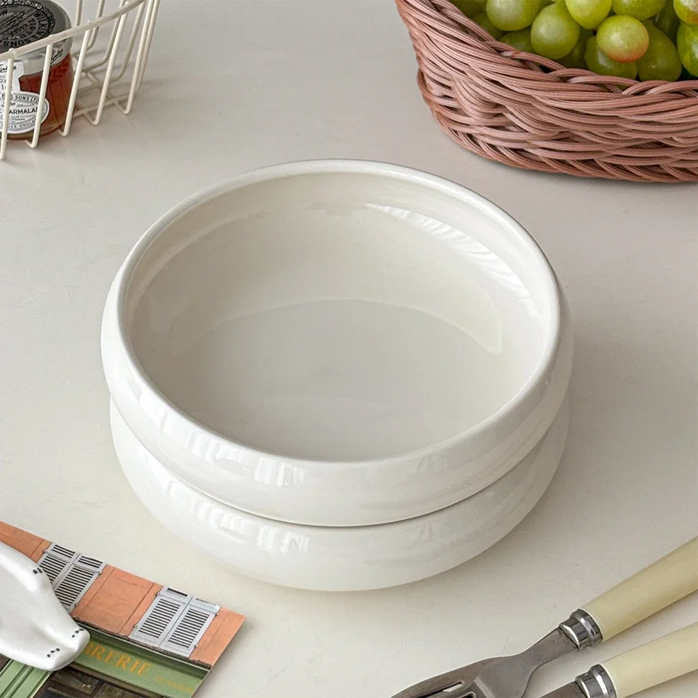 Korean Ins Porcelain Bowl Modern Simplicity Round Food Container Fruit Yogurt Salad Breakfast Milk Oats Bowls Personal Item