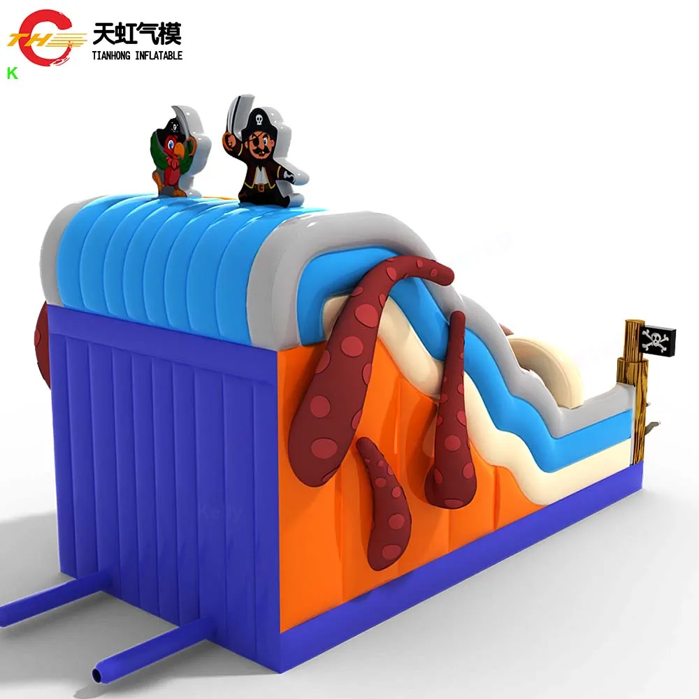 Zeeschip Piratenthema Opblaasbare waterglijbaan 2-laufen Opblaasbare piratenglijbaan Uitsmijter Speeltuin met ventilator