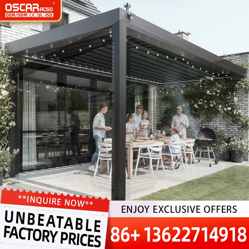 Waterproof Outdoor Bioclimatic Aluminium Opening Louvre Roof for Garden Patio Balcony pergola