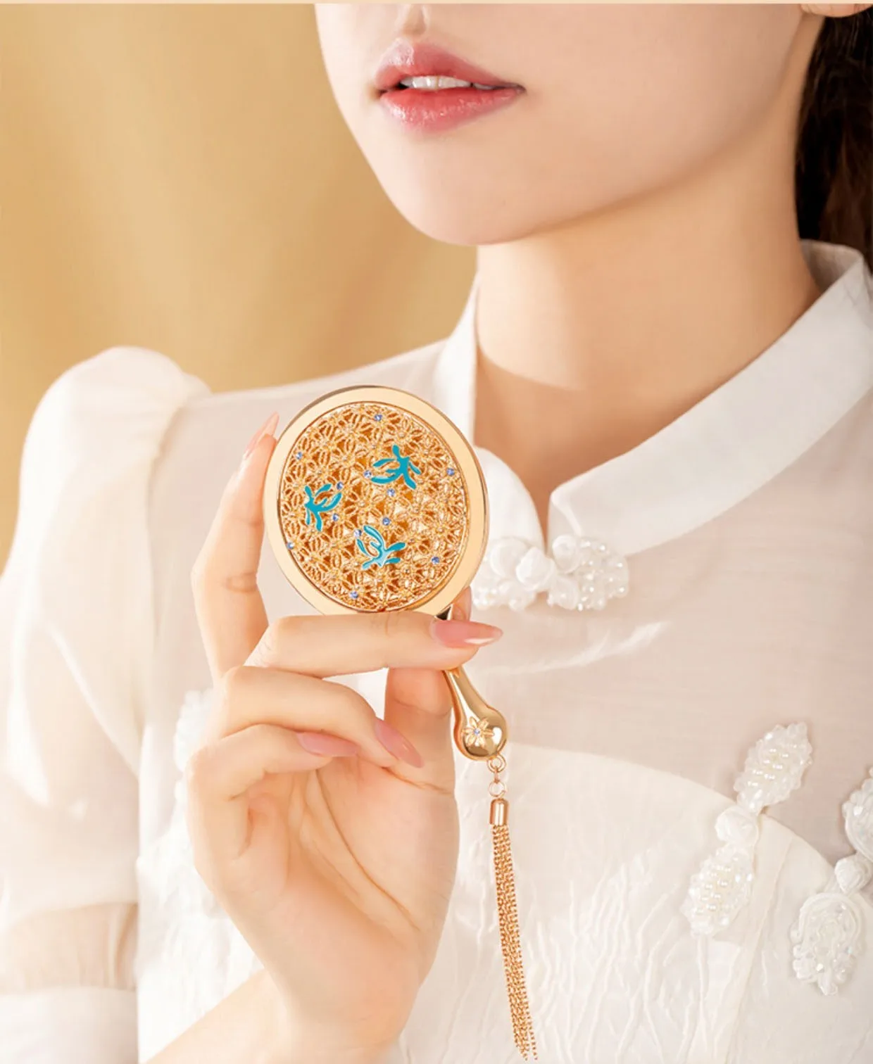 Miroir à poignée de sac à fleurs, petit miroir de maquillage Portable