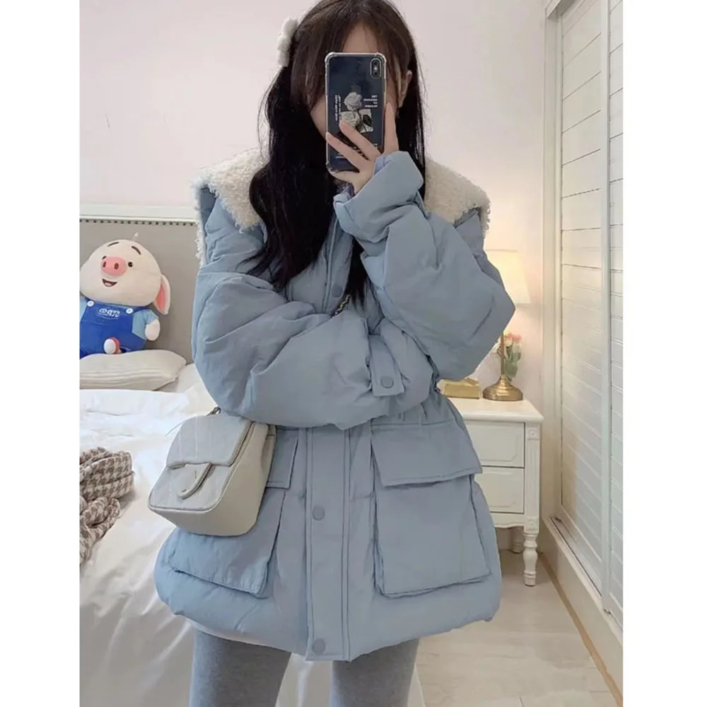 

New Doll Collar Blue Cotton Clothes Women's Winter Bread Clothes Hong Kong Style Loose Thickened Fashionable Cotton Clothes