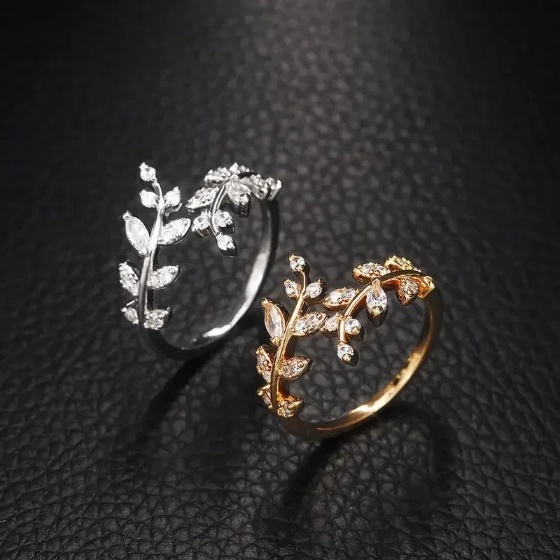 Koreanische Blatt Design Öffnung Ringe Für Frauen Funkelnden Zirkonia CZ Einstellbare Ring Party Täglichen Tragen Mode Schmuck Geschenk