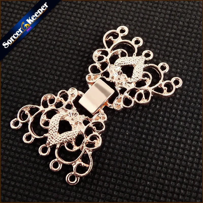 Jewelry Vintage Rose Gold Clasps Findings & Components Flower Filigree Metal Copper Pearl Beads Necklace Toggle Connector 5 PCS