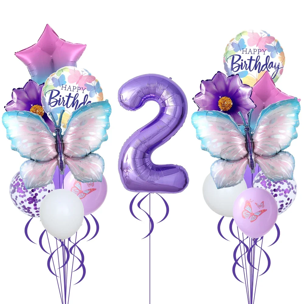 18pcs Butterfly 40inch Number Foil Balloons Set Purple Sunflower Baby Shower Decor Helium Ballon Birthday Party Wedding Globos