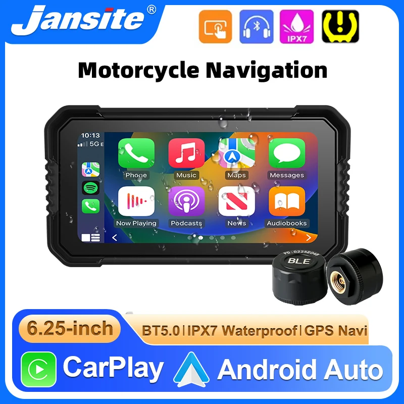 

Portable 6.25 inch Motorcycle Carplay IPS Touch Screen GPS Navigation IPX7 Waterproof Moto Monitor Support TPMS+DVR Recording