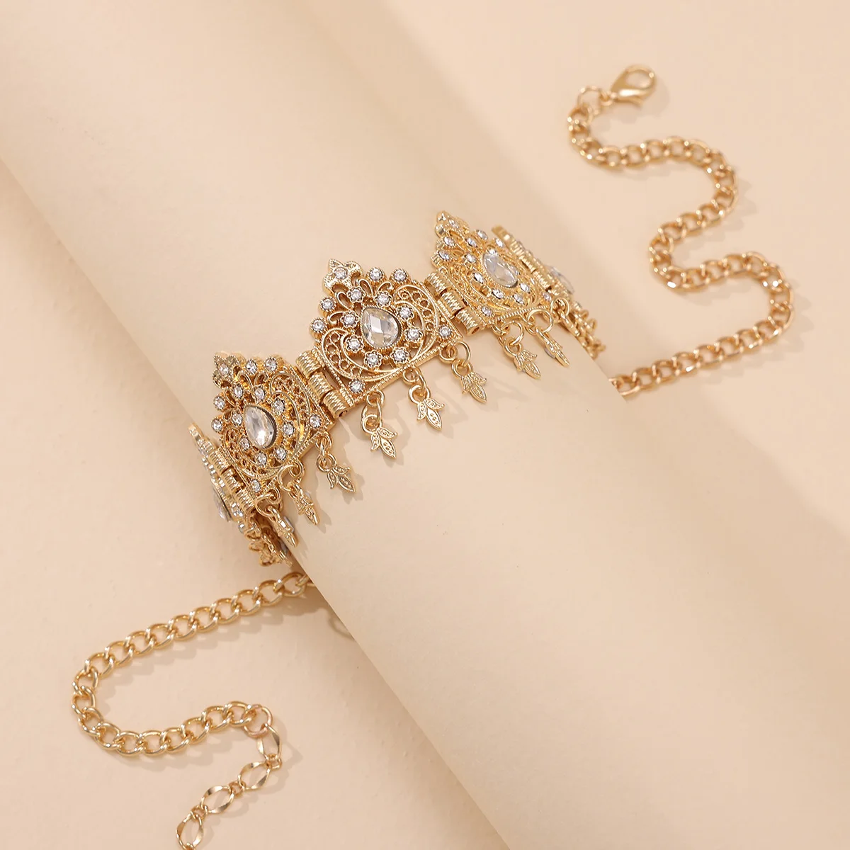 Golden Color Moroccan Women Hair Jewelry Hair Chain Forehead Chain Arabic Bride Wedding Jewelry Elegant Crystal Metal Headbands
