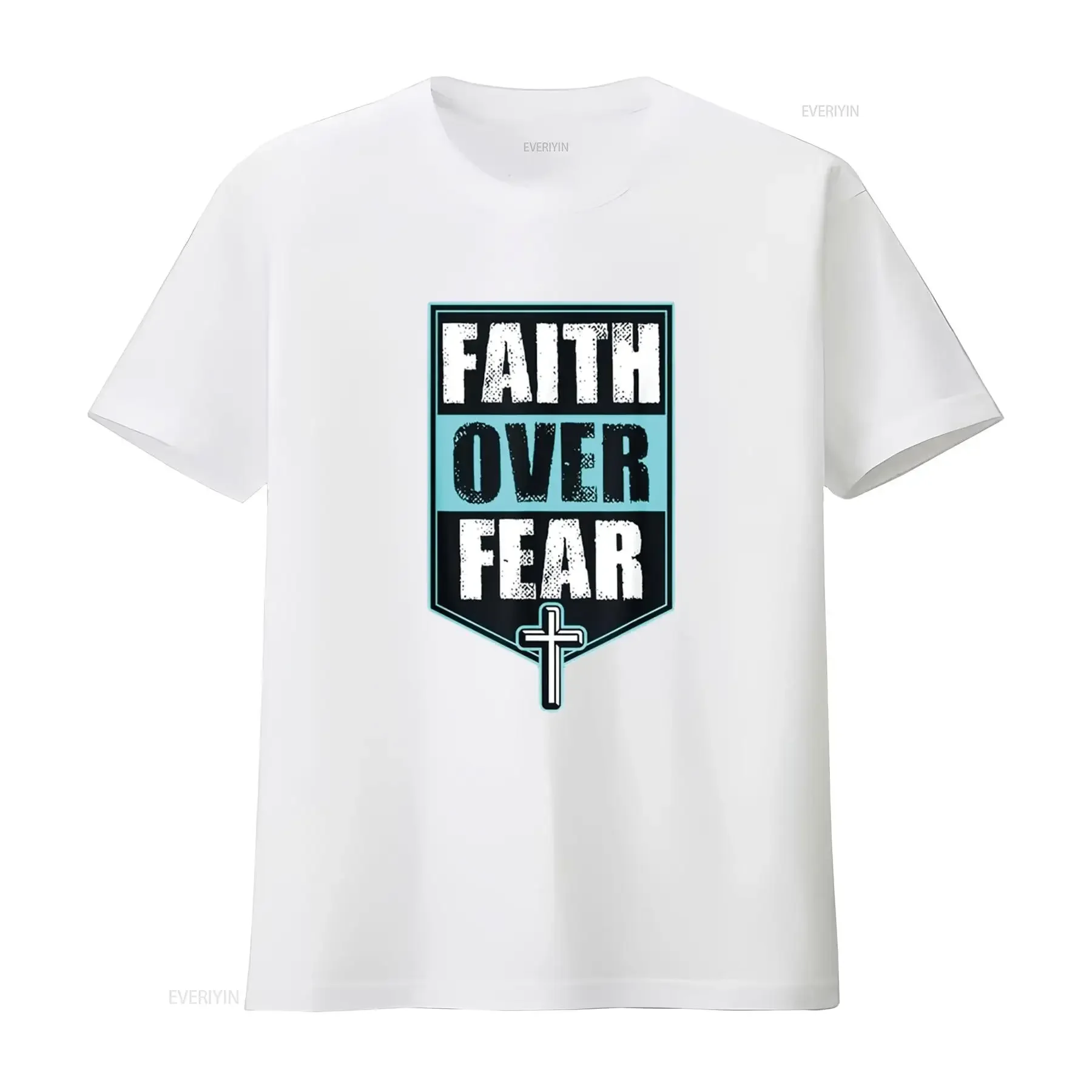 رجل الإيمان على الخوف الكتاب المقدس المسيحي إقتباس الصليب عيد الميلاد تي شيرت أبيض 4XL خمر غسلها تنفس لينة #4