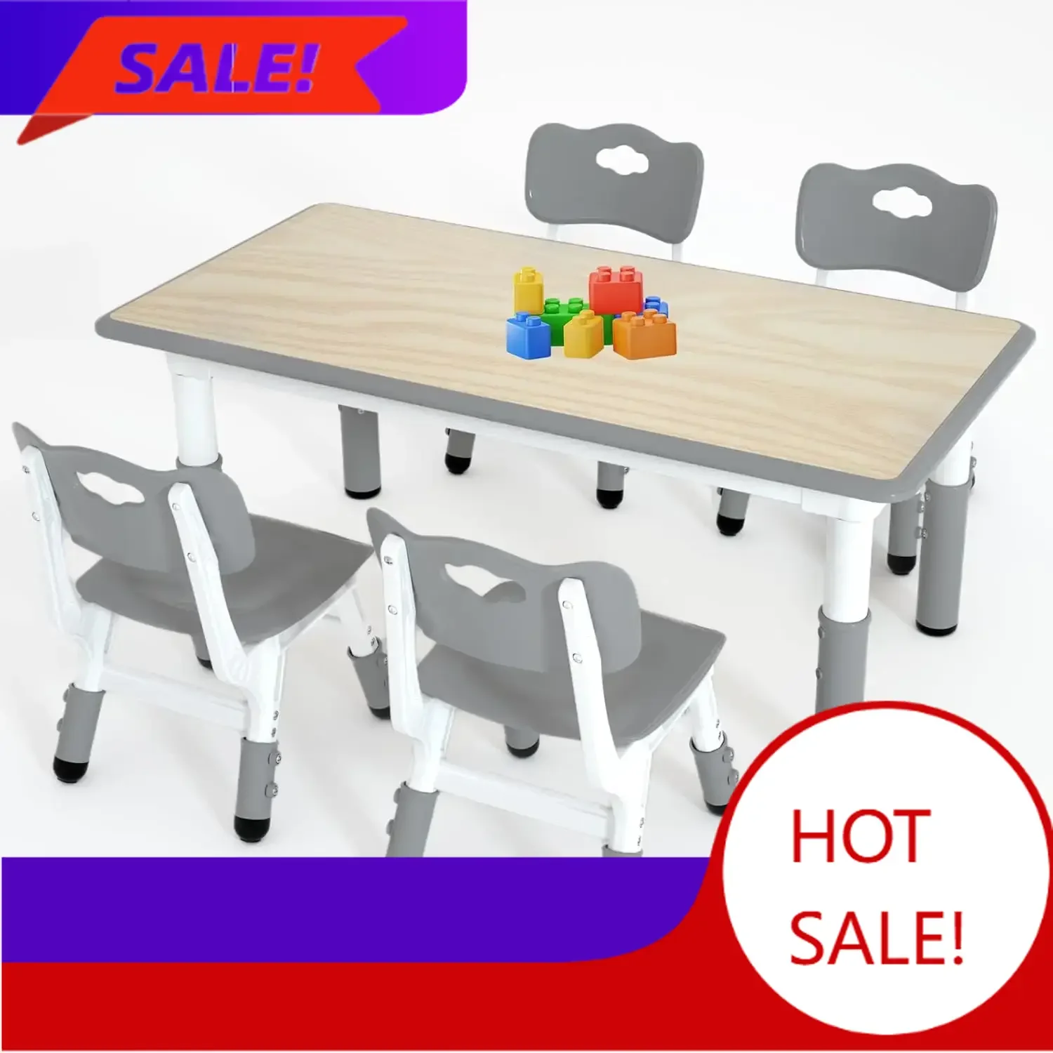 

Kids Study Table and 4 Chairs Set,Height Adjustable Table and Chairs for Children and Toddlers,47.2"X23.6"Graffiti Desktop