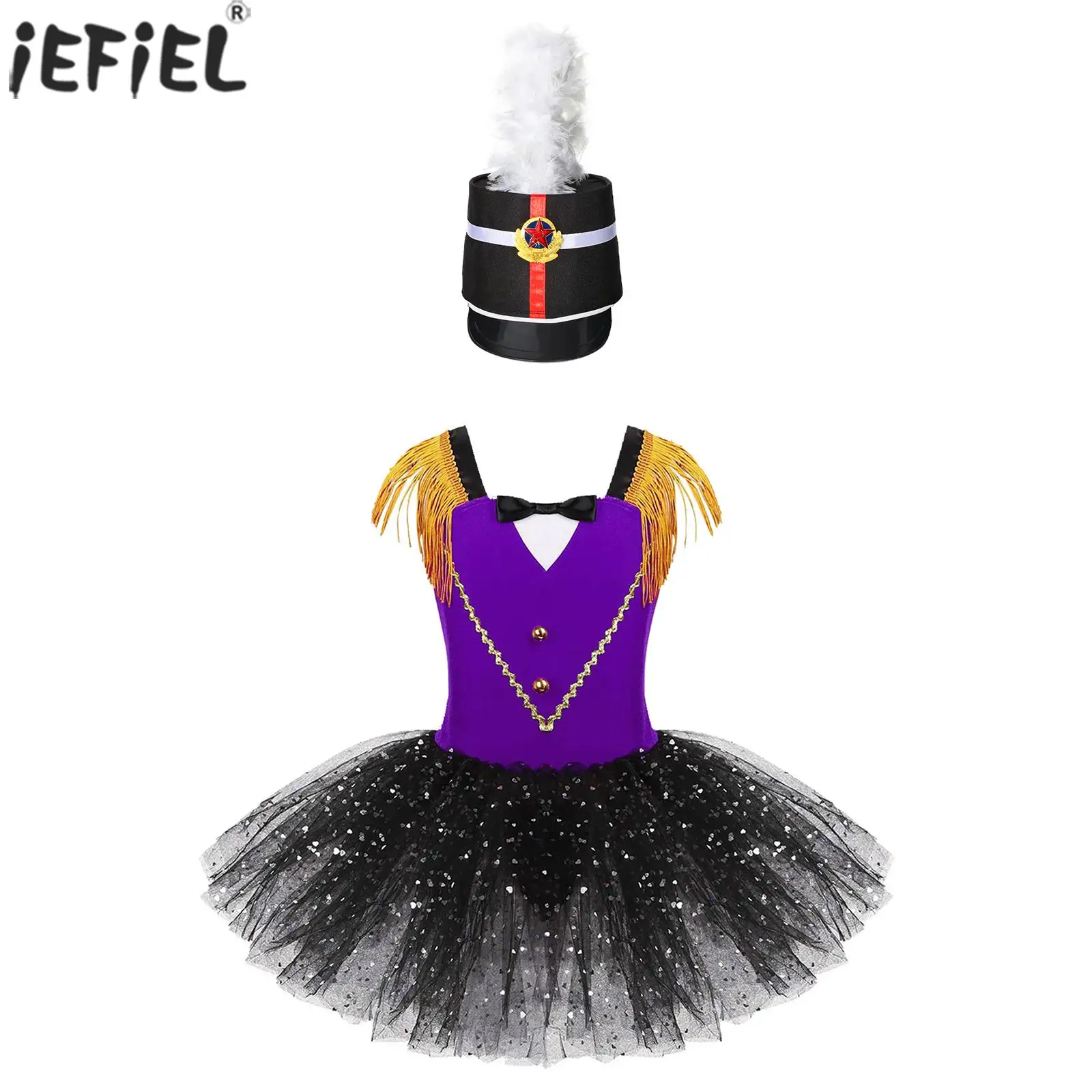 

Kids Girls Halloween Cosplay Flag Raiser Honour Guard Costume Circus Ringmaster Carnival Party Performance Tutu Leotard Dress