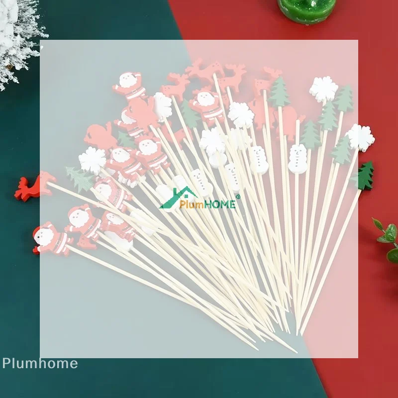 100pcs Disposable Bamboo Skewers Christmas Fruit Forks Candy Sticks Creative Cocktail Picks Party Decoration Bamboo Sticks