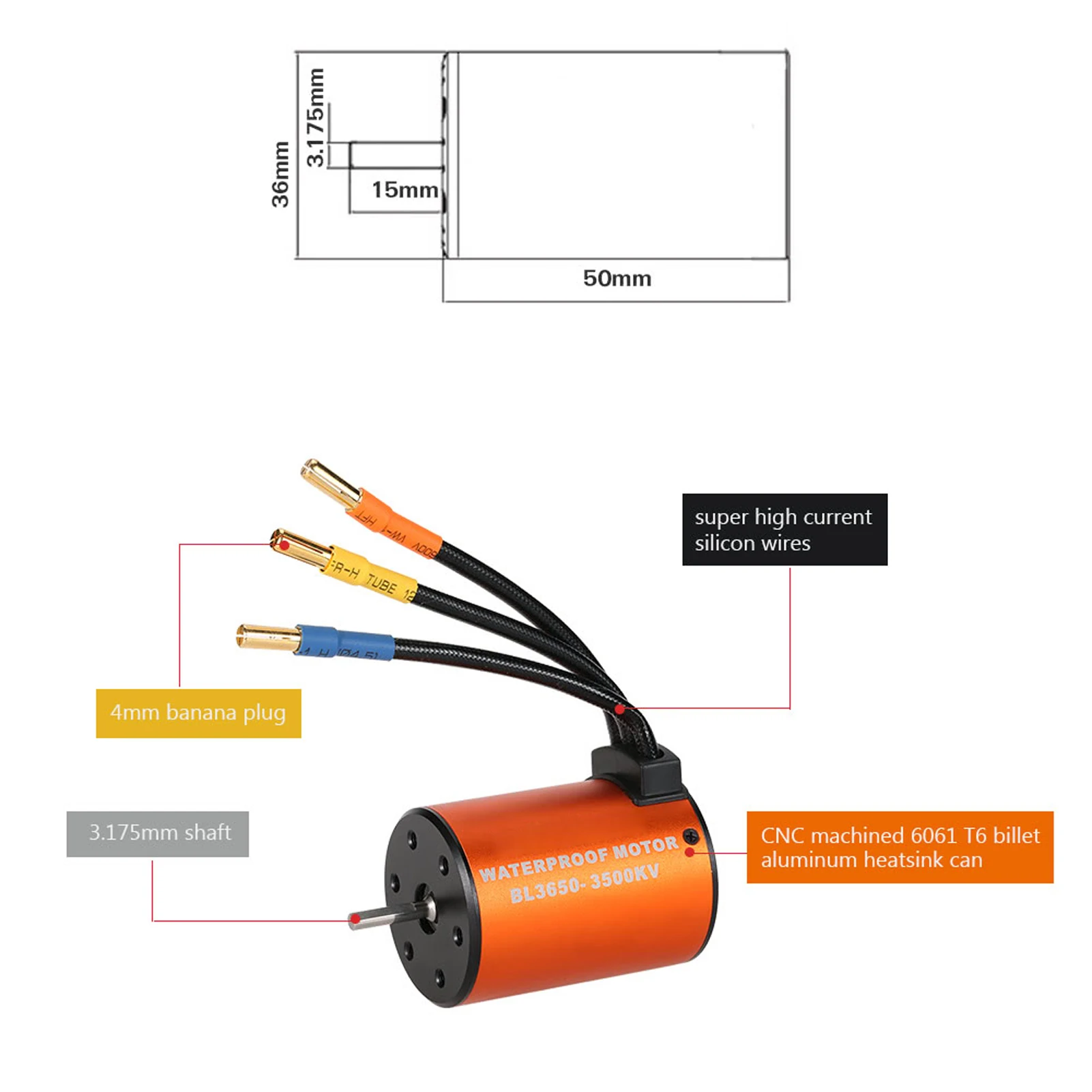 GoolRC ترقية محرك بدون فرشاة مقاوم للماء 3650 3500KV مع مجموعة كومبو 60A ESC لشاحنة سيارة RC 1/10 #4