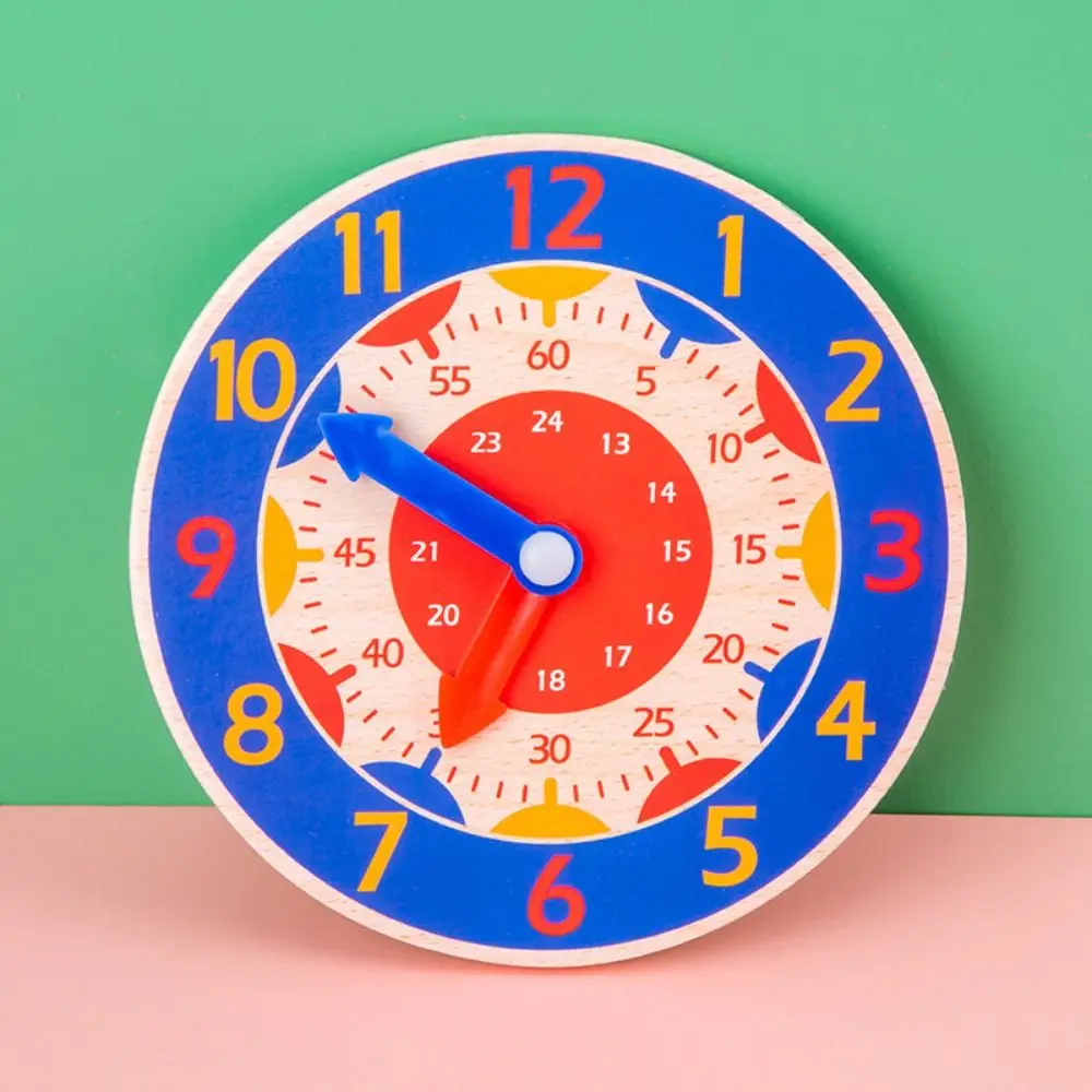 Jouets mathématiques en bois durables pour enfants, Montessori, horloge d'apprentissage du temps, jouet rond fuchsia, aides aux enfants, 2 pièces