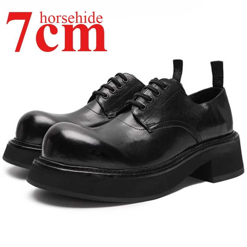 

Genuine Leather/horse Leather Derby Shoes for Men's Dress Shoes Height Increase 7cm Thick Soled Comfortable Casual Leather Shoes