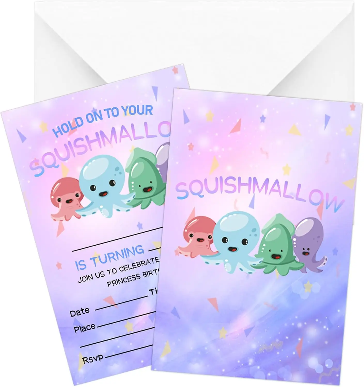 20Set Squish Birthday Invitation Cards with Envelopes Squish Party Favors Invitations Decorations and Supplies for Boys, Girls