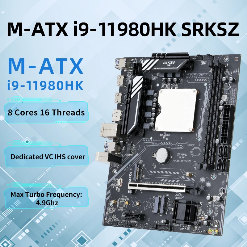 ERYING DIY Gaming PC Motherboard with Onboard CPU Interpose kit i9 11980HK i9-11980HK 2.6GHz 8C16T DDR4 RAM Desktop Computer