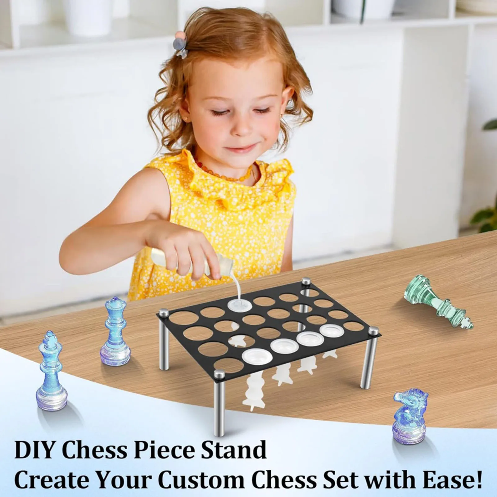 Chess Piece Holder for DIY Silicone Mold Acrylic 24 Holes Chess Piece Casting Holder Stand for Making Game Kit