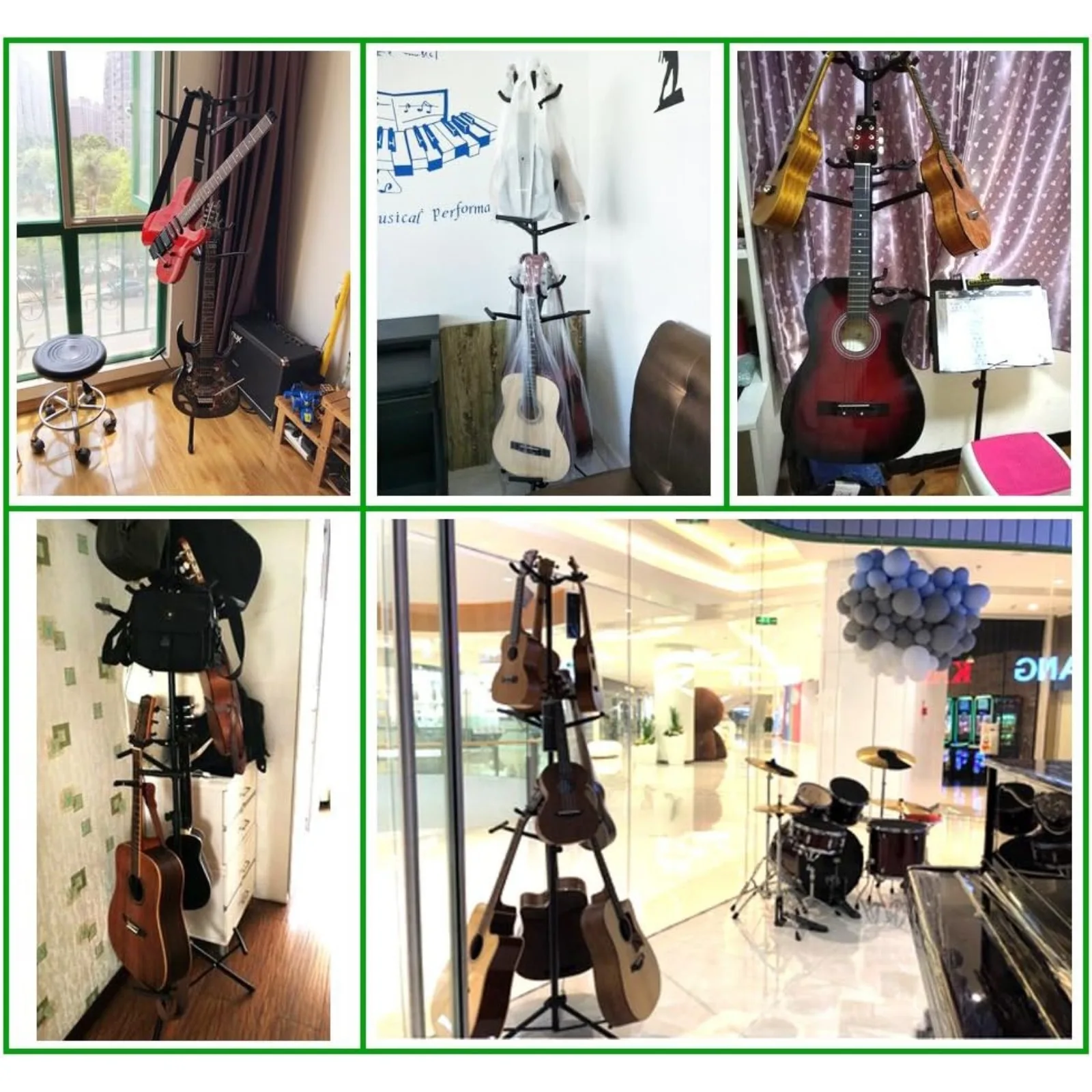 US 9 for Guitar, Ukulele, Bass, 3-Tier Standing Rack Holder Display - Vertical Style