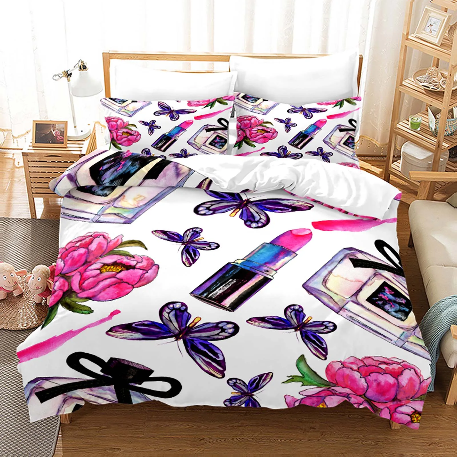 Nordic Cosmetic Fashion Girl Perfume Bedding Set Luxury Duvet Cover 200x200 Pink Bed Linen Bedclothes NO Sheet Duvet Cover Bed