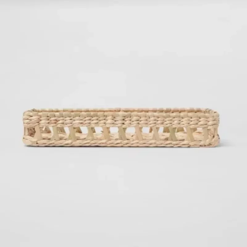 Bandeja de tecido natural - com decoração tipo ráfia, exuda atmosfera artística