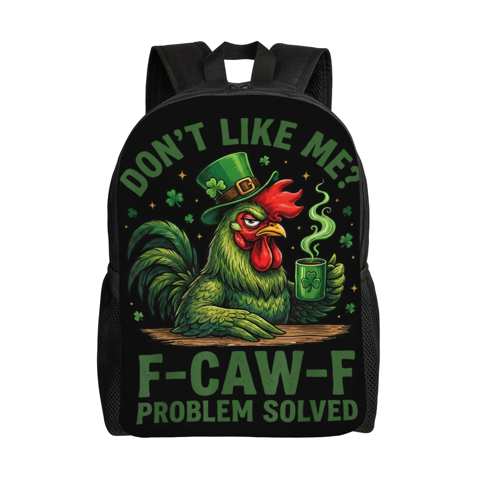 

Funny St. Patrick-s Day Rooster Backpack Travel Backpacks Men Leisure High School Bags Designer Print Rucksack